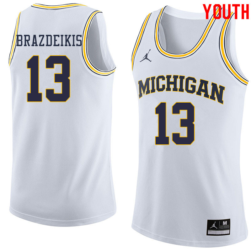 Jordan Brand Youth #13 Ignas Brazdeikis Michigan Wolverines College Basketball Jerseys Sale-White